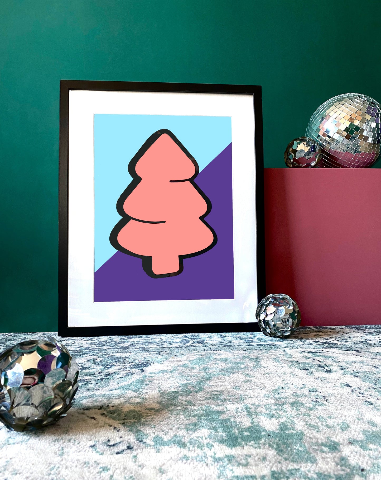 Poster kerstboom roze