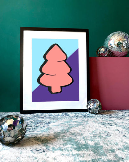 Poster kerstboom roze